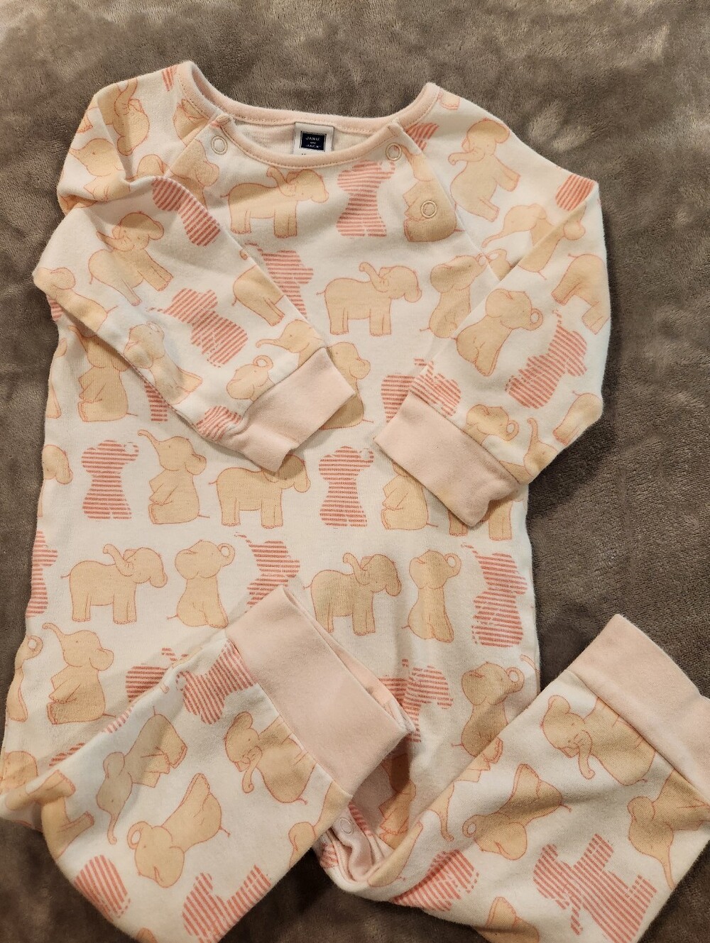 Janie & Jack Girls' Pink Elephant Print Pajamas with Snap Neck, Size 12-18M